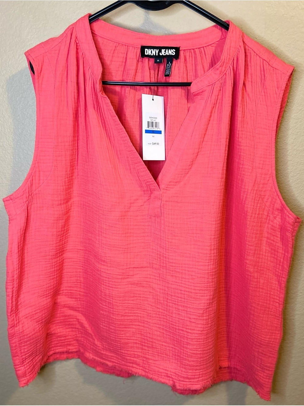 DKNY Sleeveless V-Neck Camisole in Coral Pink
